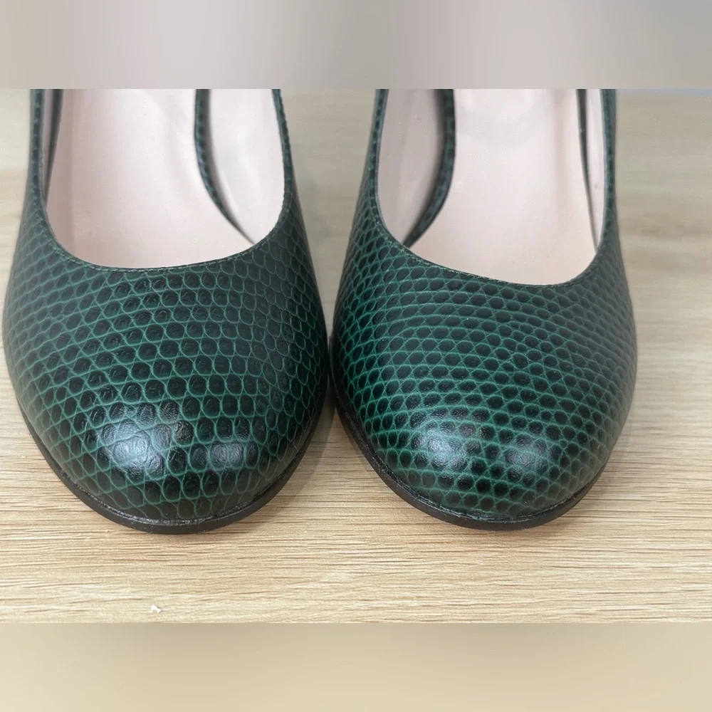 Vintage Daniele Ancarani Green Snake Embossed Heels Strap Buckle 38.5 Women's 8 - Picture 4 of 13